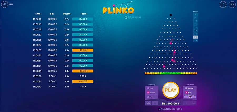 Animación de ganancia en Plinko